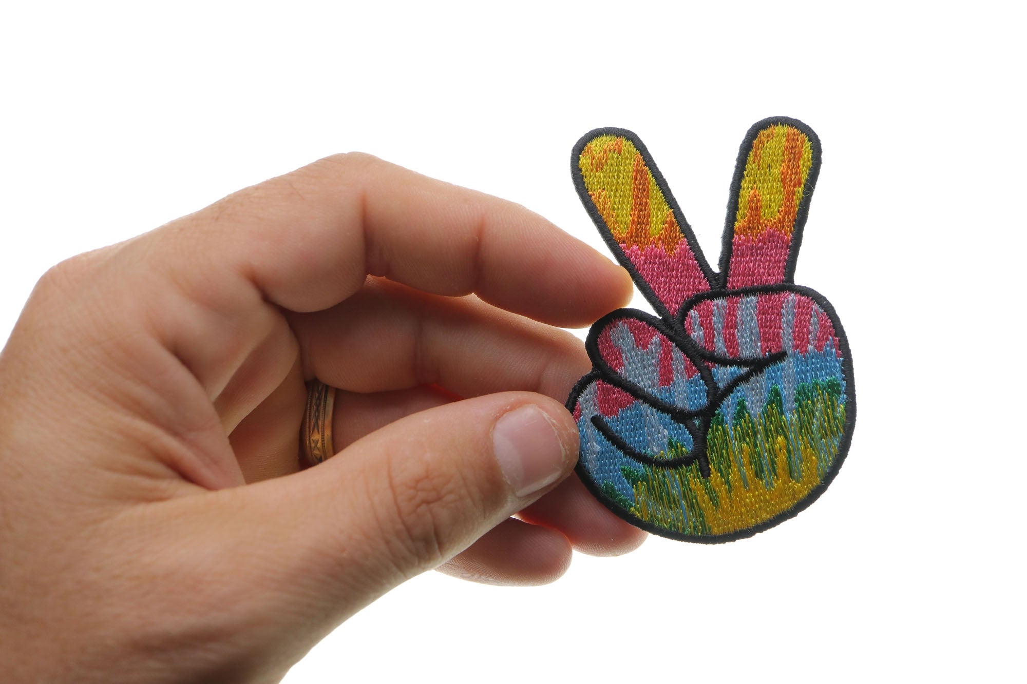 Colorful Peace Fingers Hand Sign Novelty Embroidery  Iron-On Patch (  4 x 4 inches )